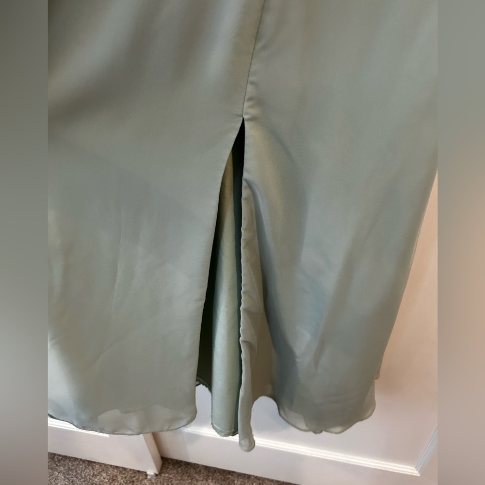 Azazie Sage Green Elegant Evening Gown with Tie Back in Teen Size 12 - Picture 5 of 13